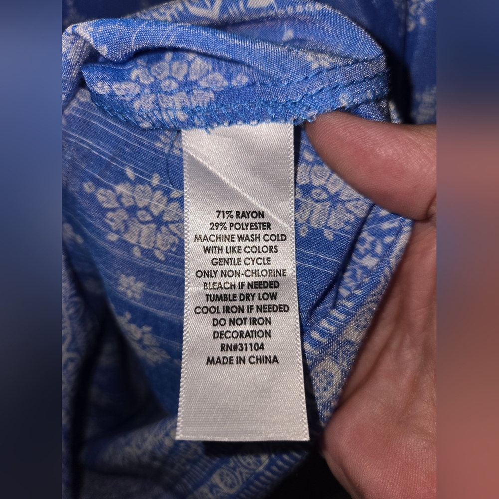 NWOT Women's Kim Rogers Blue White 3/4 Sleeve Relaxed Blouse Size Petite Large - Picture 7 of 8